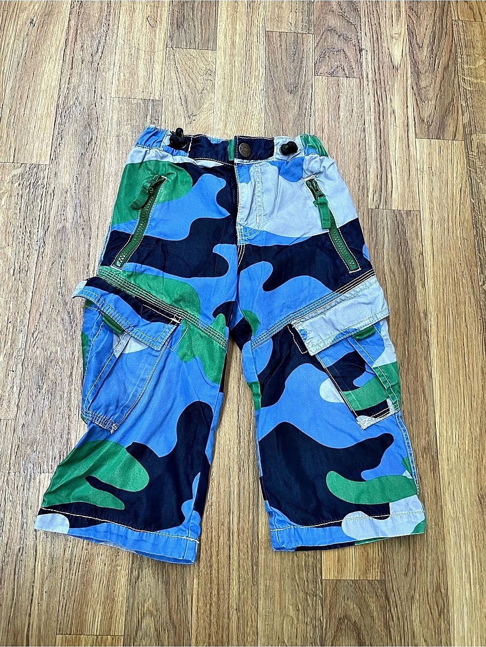 mini boden Kids Camo Cargo Pants in Blue & Green